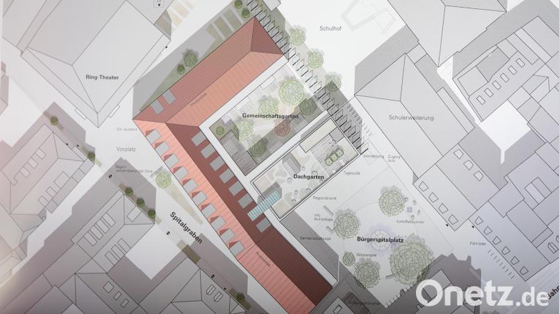 So sieht der Siegerentwurf der EVH-Architekten für das Werkvolk Amberg für das Bürgerspital-Areal im Herzen der Amberger Altstadt aus. Grafik: EVH-Architekten für Werkvolk Amberg
