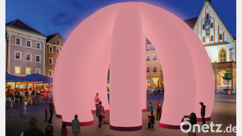 So, wie diese Fotomontage zeigt, wird sich der Amberger Marktplatz bei der diesjährigen Luftnacht am 7. September präsentieren. Bildmontage: Büro Wilhelm