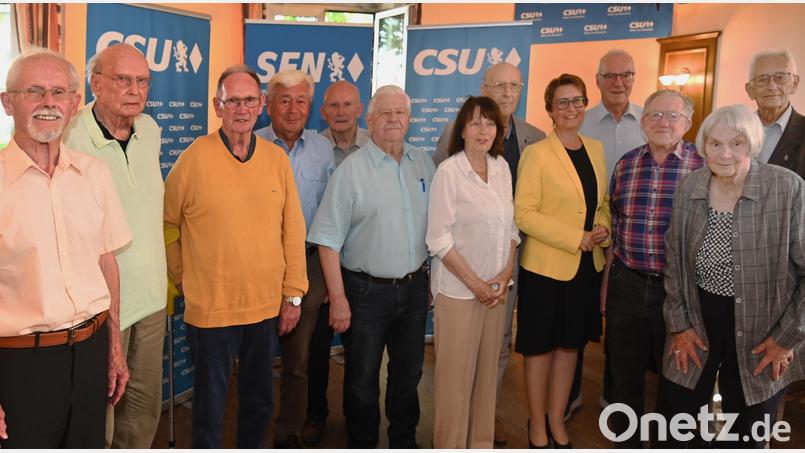 Ehrung der Gründungsmitglieder sowie der im Gründungsjahr beigetretenen Mitglieder der Senioren-Union; (von links): SU-Vorsitzender Rudolf Maier, Manfred Ach, Erhard Ruhmannseder, Georg Lassonczyk, Manfred Witt, Werner Vornlochner, Gerda und Josef Lettl, Abgeordnete Susanne Hierl, MdL a.D. Heinz Donhauser, Johann Weber, Adelheid Stamminger und Helmut Herbst. Bild: gf