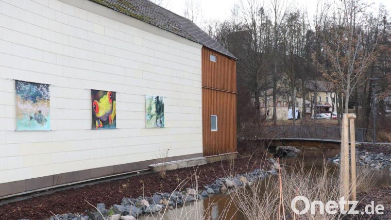 Das auf dem Foto in der Mitte befindliche Kunstwerk mit dem Froschmotiv ist gestohlen worden. Wer weiß etwas über den Diebstahl? Bild: Stadt Tirschenreuth/exb