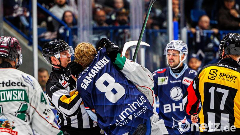 Szenen aus dem Heimspiel der Blue Devils Weiden (blaue Trikots) in der DEL2 gegen die Starbulls Rosenheim am 20. September 2024. Die Gäste gewann mit 5:3. Bild: Werner Moller