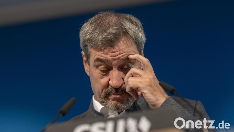 Markus Söder, Vorsitzender der CSU, sieht keinen Zusammenhang zwischen den Ergebnissen der Landtagswahl in Brandenburg und der Nominierung von Friedrich Merz zum Kanzlerkandidaten. Bild: Peter Kneffel