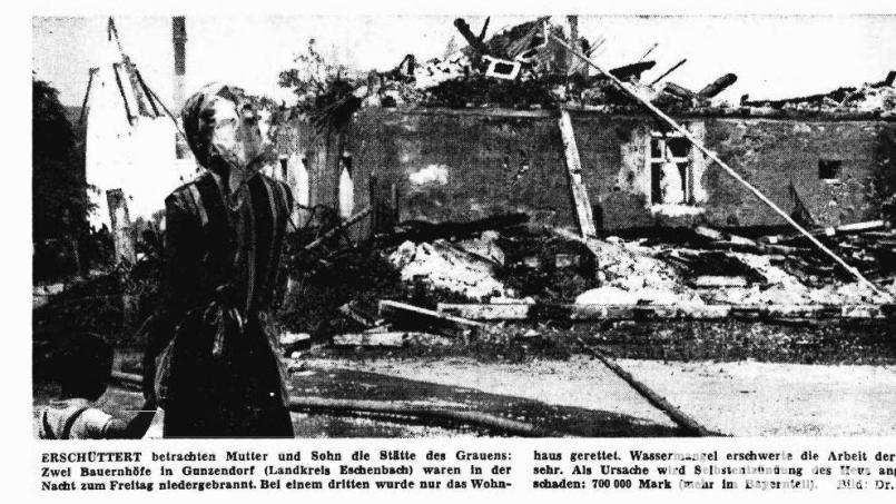 In seiner Ausgabe am 19. Juli 1964 berichtete Der Neue Tag, damals noch mit Schwarz-Weiß-Druck, ausführlich über die Brandkatastrophe in Gunzendorf. Bild: Archiv Oberpfalz-Medien