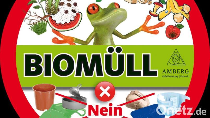So sieht der Aufkleber aus, der in Amberg auf die Biotonnen geklebt werden kann. Dadurch sollen Verwechslungen mit der Restmülltonne verhindert werden. Bild: Stadt Amberg, Pressestelle