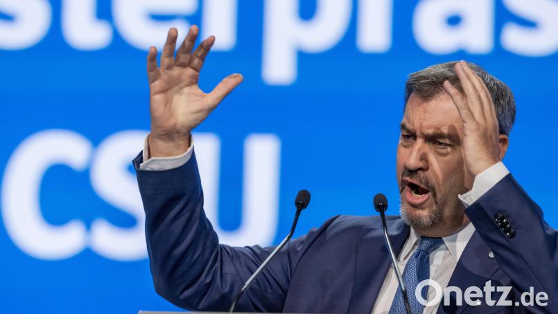Markus Söder, Vorsitzender der CSU, spricht auf dem Parteitag der CSU. Bild: Peter Kneffel /dpa