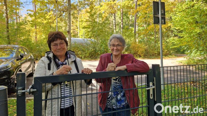 Haben jetzt gut lachen: Die beiden Friedhofsbesucherinnen Elfriede Seitz (links) und Brigitta Brehm loben das neue Tor überschwänglich. Viel kürzere Wege hätten sie jetzt und Graberde müssten sie nun auch nicht mehr so weit schleppen. Bild: Tobias Gräf