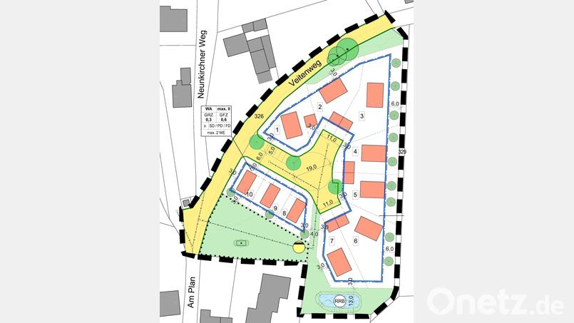 Das neue Baugebiet &quot;Aign&quot; mit zehn Bauplätzen, von denen drei für Tiny-Häuser vorgesehen sind. Der Gemeinderat legt in der Sitzung die Vergaberichtlinien fest. Bild: Büro Stefan Weidenhammer, Amberg/exb