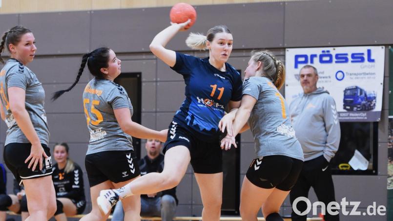 Sarah Eichinger (Nummer 11) und ihre HSG-Teamkolleginnen waren gegen die HG Amberg vor allem in der ersten Hälfte nicht zu stoppen. Bild: Ute Büttner