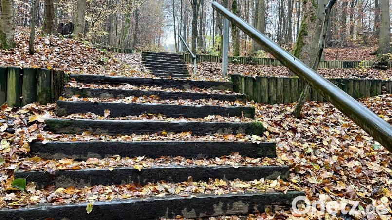 Die alten Bahnschwellentreppen im Felixwald brauchen eine Frischekur. Die wird aber erst kommen, wenn die Überlegungen zur künftigen Wegführung abgeschlossen sind. Bild: Gabi Schönberger