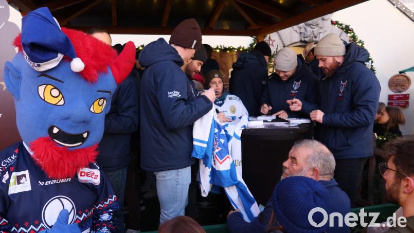 Großer Andrang herrscht bei der Autogrammstunde der Blue Devils. Bild: Kunz