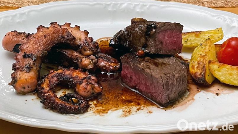 Gemischte Platte: In dieser Variante von Surf and Turf kommt Oktopus zum Steak. Bild: za