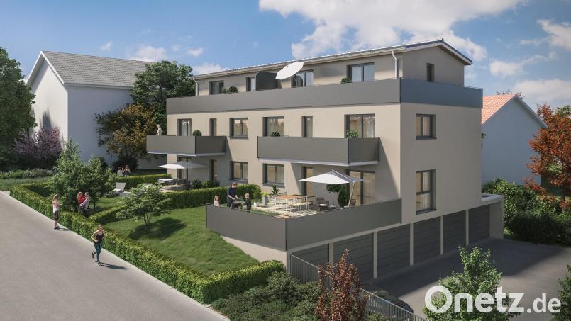 So soll das Mehrfamilienhaus einmal aussehen, laut einer Visualisierung der Fischer Immobilien GmbH. Grafik: Fischer Immobilien GmbH/exb