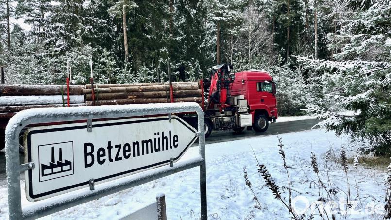 Sie rollen wieder. Seit Jahresanfang fallen wieder deutlich mehr Lkw auf, die Holz zum Ziegler-Sägewerk auf der Betzenmühle bringen. Bild: Gabi Schönberger