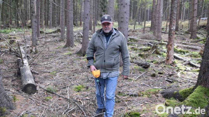 Harald Primitz hat einen Flugzeugabsturz im Zweiten Weltkrieg erforscht. Mit einem Metallsuchgerät hat er Teile der Maschine im Wald gesucht. Bild: Ann-Kathrin Primitz