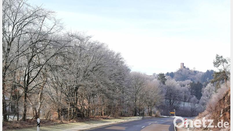 Unterwegs auf der Staatsstraße 2159 zwischen Oberviechtach und Niedermurach: Raureif zaubert einen herrlichen Winterblick auf die Burg Murach. Bild: Portner