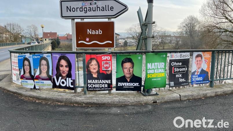 Je nach Wahlkreis stehen den Oberpfälzer Stimmberechtigten bei der Bundestagswahl verschiedene Kandidaten zur Auswahl. Diese Werbeplakate hängen in Nabburg, Landkreis Schwandorf. Bild: ihl