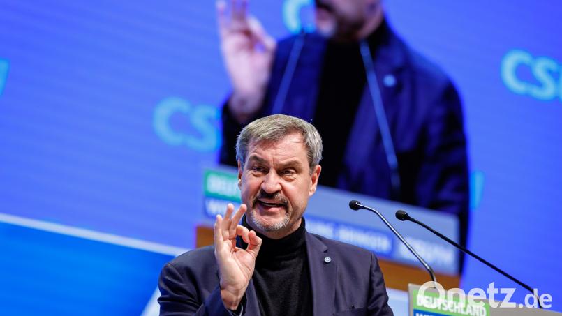 Markus Söder (CSU), Ministerpräsident von Bayern, spricht beim kleinen CSU-Parteitag. Archivbild: Daniel Karmann