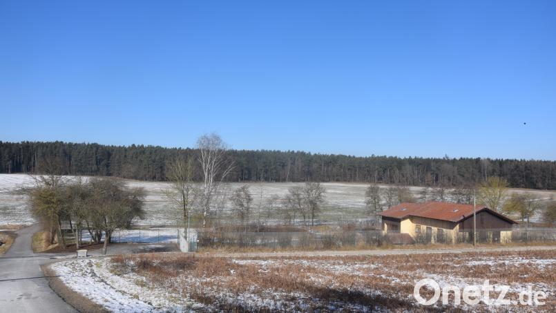 Gegenüber dem Staatswald soll die Stromtrasse links an der Kläranlage vorbei weiter Richtung Engleshof laufen. Im Vordergrund rechts die Kläranlage Irchenrieth. Bild: fz