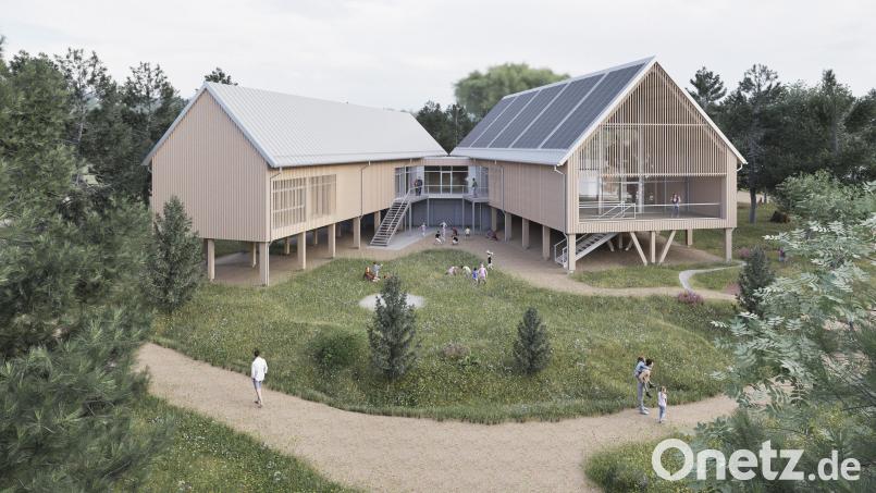 Die Visualisierung des Staatlichen Bauamts Bayreuth zeigt die Rückseite mit Innenhof des geplanten Walderlebniszentrums bei Mehlmeisel. Bild: Staatliches Bauamt Bayreuth/exb