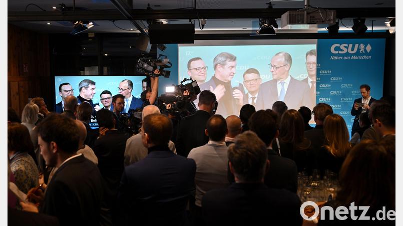 Die Wahlparty der CSU in der Landesleitung in München. Bild: Lukas Barth/dpa