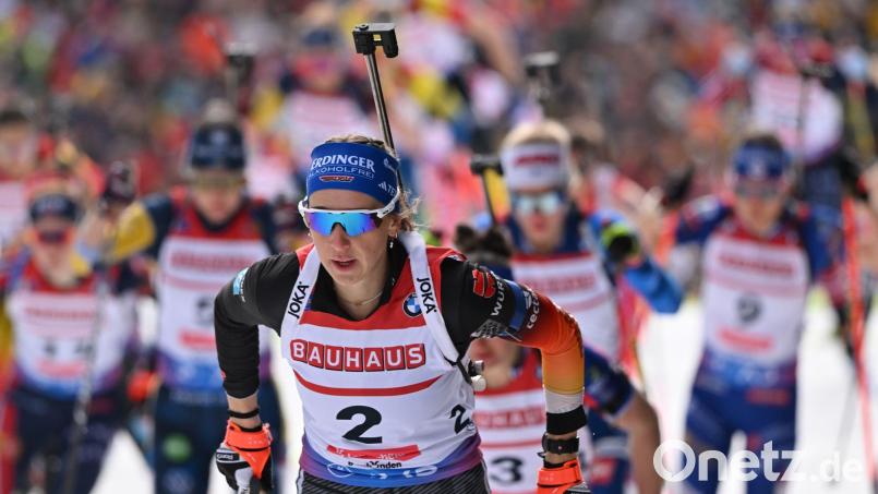 Franziska Preuß holt im letzten WM-Rennen keine Medaille. Bild: Martin Schutt/dpa