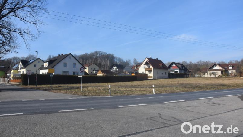 Im Vordergrund die Staatsstraße, links die Sperlhammer Straße nach Etzenricht hinein. Auf dem freien Areal sollte laut Bauvoranfrage ein Hotel mit 48 Zimmern plus Gastrobetrieb entstehen. Bild: fz