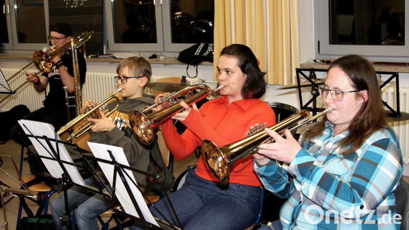 Wenn Paula Bächer (Zweite von rechts) einmal nicht dirigiert, spielt sie im Orchester des Musikvereins Wiesau mit. Bild: wro