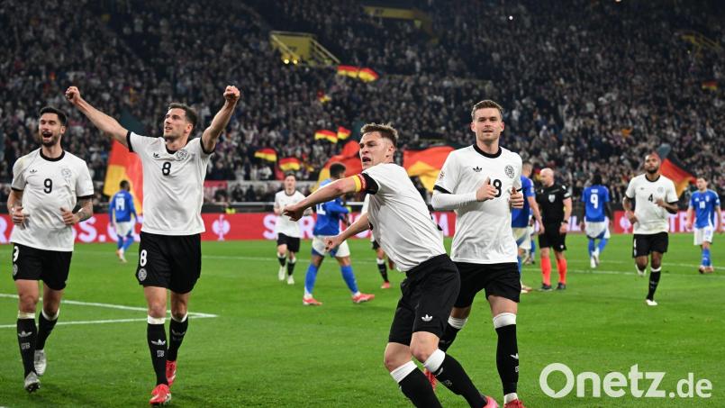 Kapitän Kimmich bejubelt sein Führungstor. Bild: Federico Gambarini/dpa