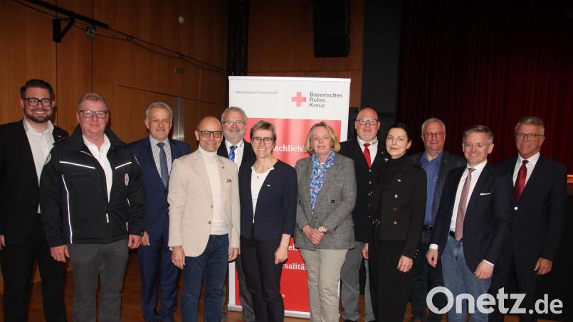Die neue Kreisvorstandschaft des BRK: (von links) Kreisgeschäftsführer Sven Lehner, stellvertretender Bezirksgeschäftsführer Dieter Hauenstein, Landrat Roland Grillmeier, Dr. Alfred Scheidler, Thomas Seiler, Marion Höcht, Dr. Beatrix Gerhardinger-Dauber, Christian Stahl, Susanne Brückner, Jörg Müller, MdL Tobias Reiß und Franz Stahl. Bild: kro