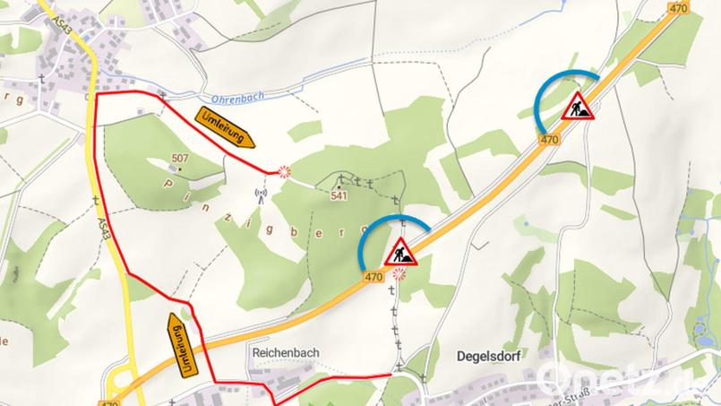 Die Verkehrslenkung während des Neubaus der beiden Brücken über die B470 im Stadtgebiet von Auerbach. Grafik: Staatliches Bauamt Amberg-Sulzbach