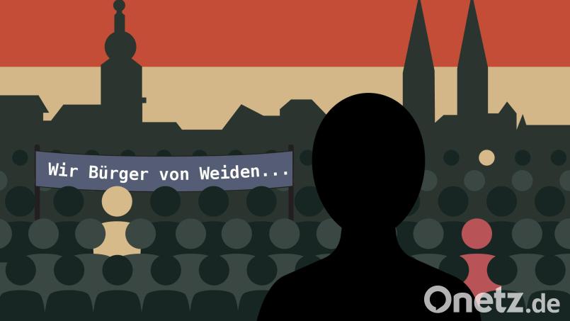 Die Bürger von Weiden.... Michael Brenner erinnert sich, an die frühen 1980er Jahre und den zögerlichen Umgang in der Stadt mit der eigenen Vergangenheit. Grafik: Marco Meier