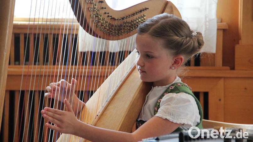 Sie spielt Harfe und singt wie ein Engel: Antonia Beer (8) von der Familienmusik Beer aus Rötz. Bild: Ina Piehler
