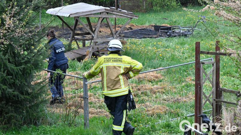Möglicherweise ist das Feuer in einem Schrebergarten in Amberg absichtlich gelegt worden. Bild: Petra Hartl