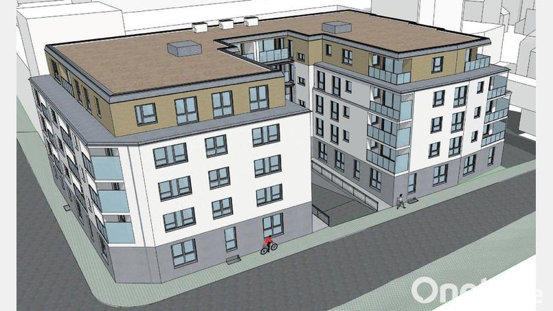 In drei Jahren soll es in der Goethestraße so aussehen. Die Kreuzer Wohnbau GmbH plant dort, wo wohl nur noch wenige Wochen das Evangelische Vereinshaus steht, einen Komplex mit 37 Wohneinheiten. Grafik: Kreuzer Wohnbau GmbH