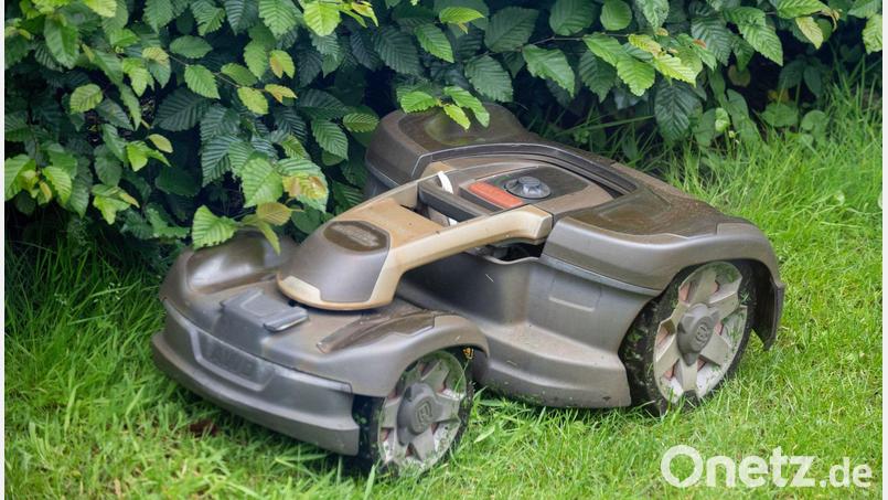 Ein Mähroboter mäht Gras in einem Garten. Symbolbild Monika Skolimowska/dpa