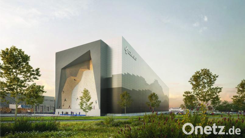 So soll das neue Hochregallager der Firma Cube künftig aussehen. Die Kletterwand auf der Westseite wird 30 Meter hoch. Archivbild: AAnimation Architekturbüro Kuchenreuther