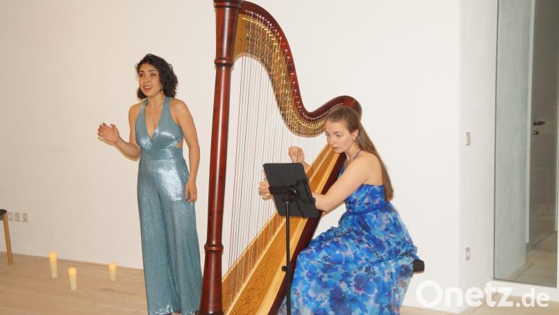 Mezzosopranistin Julika Hing und Harfinistin Johanna Dorothea Görißen begeisterten die Gäste im Thammersaal mit ihrem Programm &quot;Zwielicht&quot;. Bild: wel