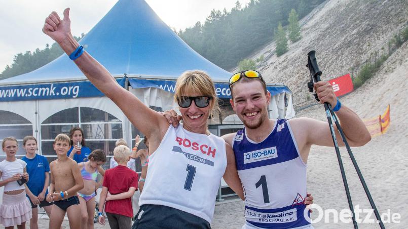 Max Straub (rechts) und Michaela Svitkorkova gewannen die Sandski-EM am Monte Kaolino. Bild: chl