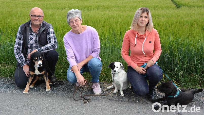Die Betreiber der Hundepension Rosenbühl, Bernhard und Heike Hubrich sowie Tochter Steffi (rechts), mit ihren vierbeinigen Lieblingen. Bild: jr