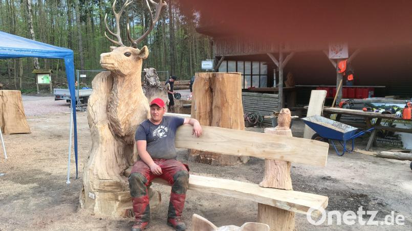Wenn die Sägeketten reißen und laut aufjaulen, dann ist Markus Ertl aus Altenstadt bei Vohenstrauß im Schaffensprozess. Der 42-Jährige ist ein Autodidakt und bestens in der Motorsägen-Carving-Szene vernetzt. Bild: Andreas Hammerl/exb