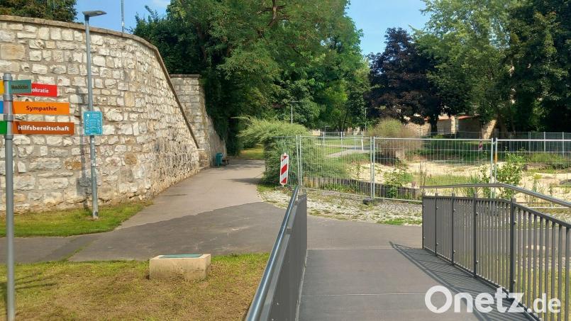Im Amberger Stadtgraben klafft derzeit ein großes Loch an der Stelle, an der einst das &quot;Biotop&quot; war. Bild: wpt