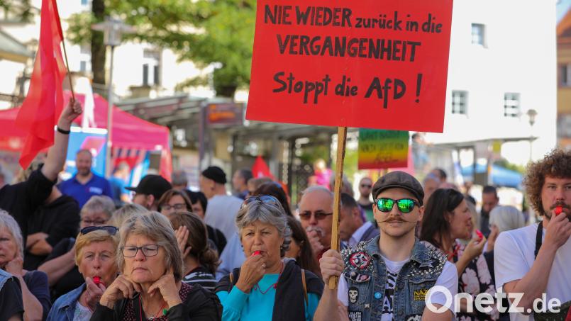 Die AfD lädt am Tag vor Mariä Himmelfahrt zu einer Veranstaltung nach Tirschenreuth. Der Kreisverband Nordoberpfalz der Linken ruft zur Gegendemonstration auf und hofft auf viele Teilnehmerinnen und Teilnehmer. Hier ein Bild von einer Anti-AfD-Demo in Sulzbach-Rosenberg. Archivbild: Wolfgang Steinbacher