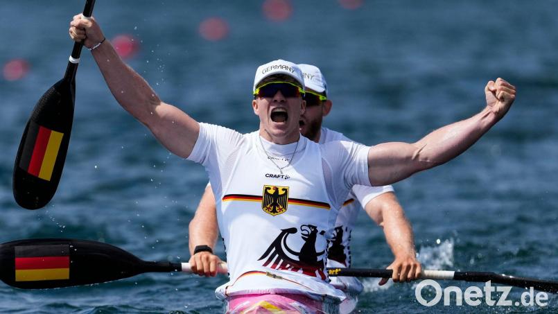 Jacob Schopf (vorn) und Max Lemke kämpfen im A-Finale bei der WM in Mailand um Gold. (Archivbild) Bild: Lindsey Wasson/AP/dpa