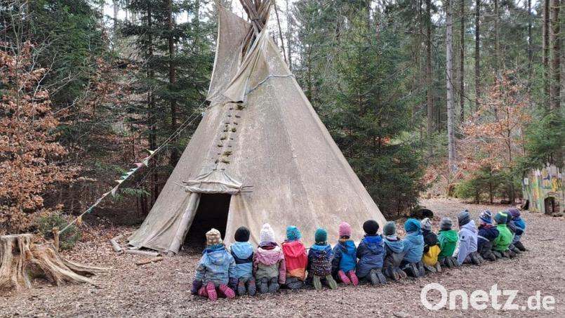 Das acht Jahre alte Tipi weist große Schäden auf und braucht dringend Ersatz, damit die Kinder es wieder nutzen können. Die Schäden am alten Zelt sind irreparabel. Bild: Waldkindergarten/exb