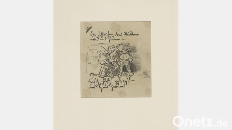 Die Zeichnung von Wilhelm Busch &quot;Die drei Räuber&quot;. (Handout) Bild: Antje Penz/ Staatliche Museen zu Berlin, Kupferstichkabinett /dpa