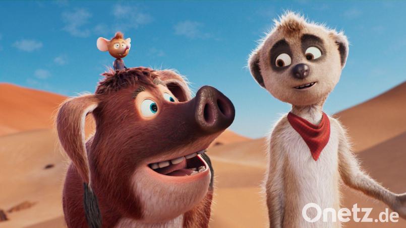 Pinsel, Mkonga und Tafiti in einer Szene aus dem Film „Tafiti - Ab durch die Wüste“. (undatierte Filmszene) Bild: -/Little Dream Pictures/dpa