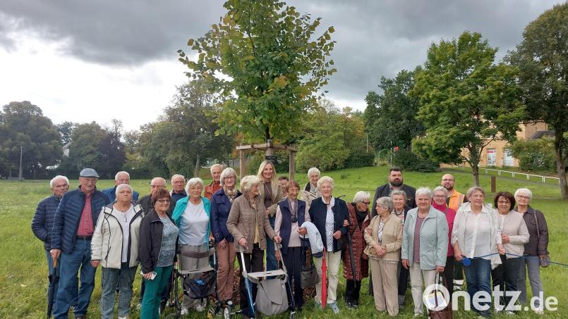 Vertreter des Sing- und Orchestervereins 1847 und des Vereins Waldfreunde Rosenberg 1911 kamen im Stadtpark zusammen, um ihre Baumspende offiziell an Bürgermeister Stefan Frank und die Öffentlichkeit zu übergeben. Bild: mfh