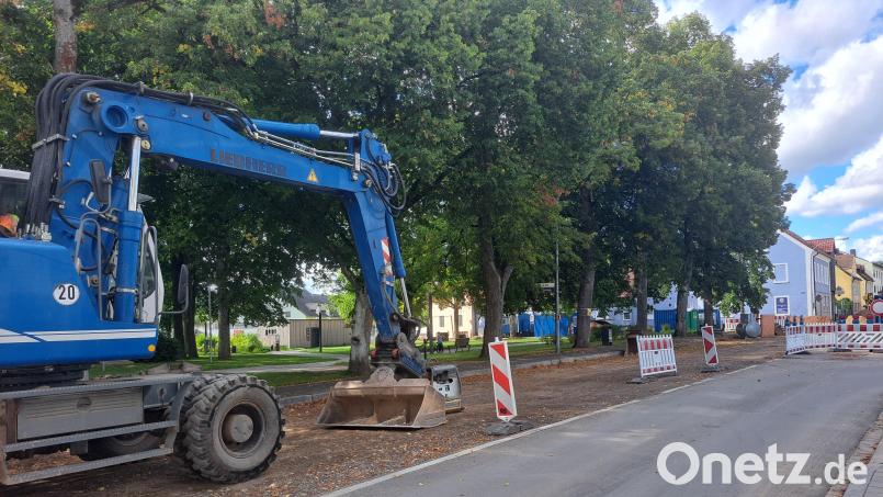 So sieht die Baustelle in der Bahnhofstraße in Pressath aktuell aus. Bild: Jasmin Bauer