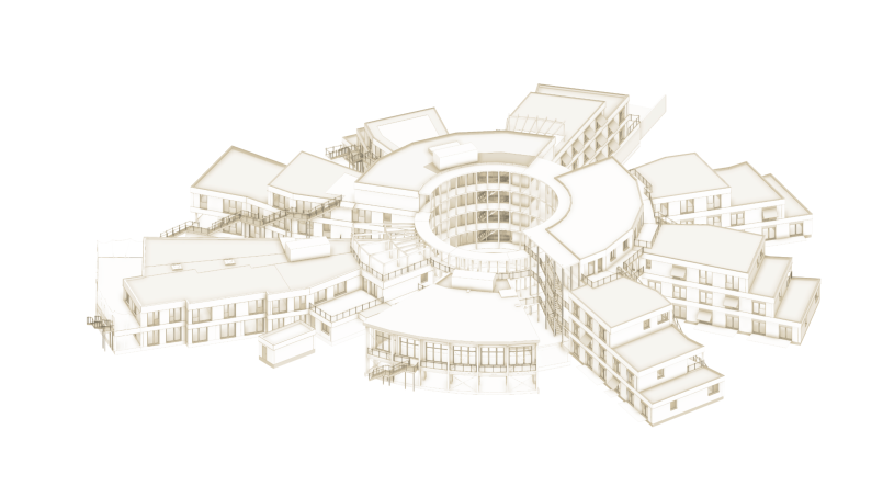 Das ALIA-Projekt mit den fünf Gebäudeteilen. Grafik: Schönberger Architekten/Modulmatik