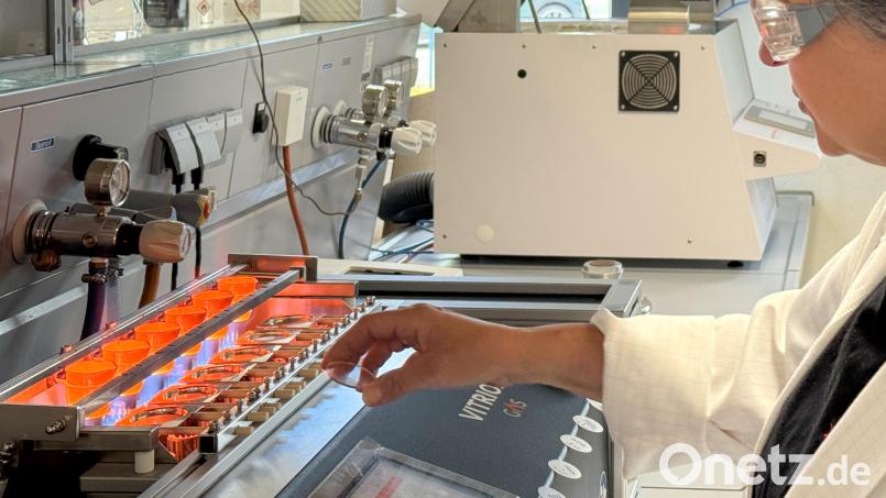 Im Labor von Dorfner Anzaplan werden Gesteinsproben geschmolzen. Heraus kommen durchsichtige Tabletten, anhand derer dann die chemische Zusammensetzung der Probe analysiert wird. Bild: Petra Hartl
